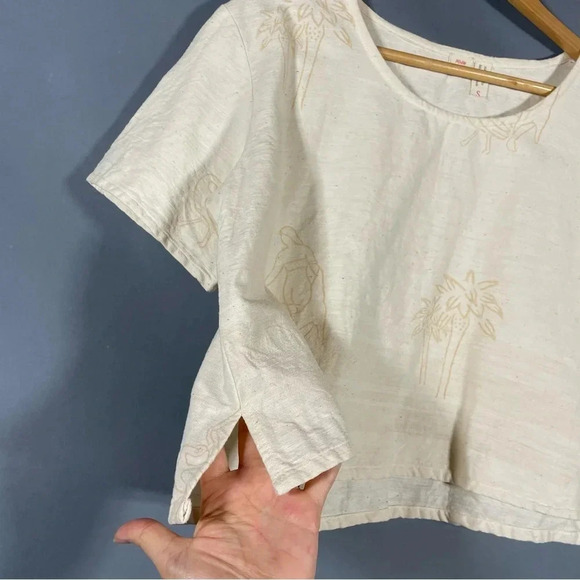 PO-EM crop top NWOT hand woven 100% cotton hand block print boxy oversized fit S - Picture 4 of 9